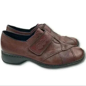 Rieker womens flats size 37 burgundy leather sticky strap walking